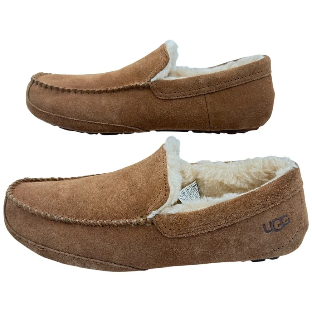 UGG Linscot Slippers Mens 9 Chestnut Suede Moccasin Loafers 1174583